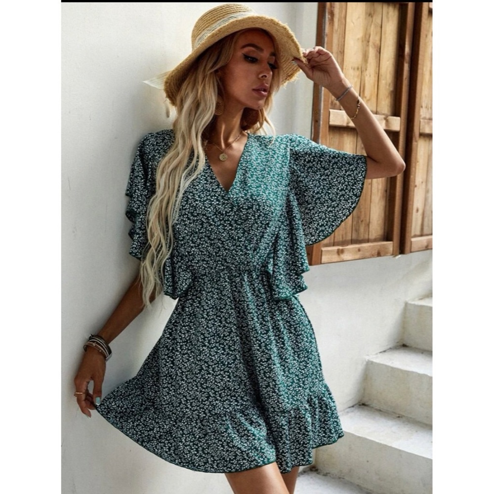 Butterfly Sleeve A-Line Dress